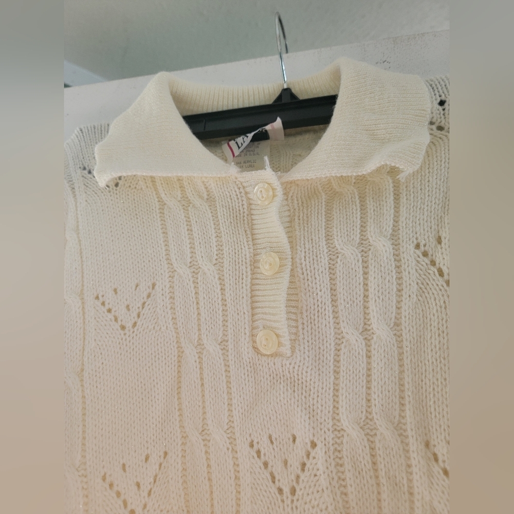 Cricket Lane Cozy Cream Floral  button-down collar Sweater Vintage - Picture 3 of 8